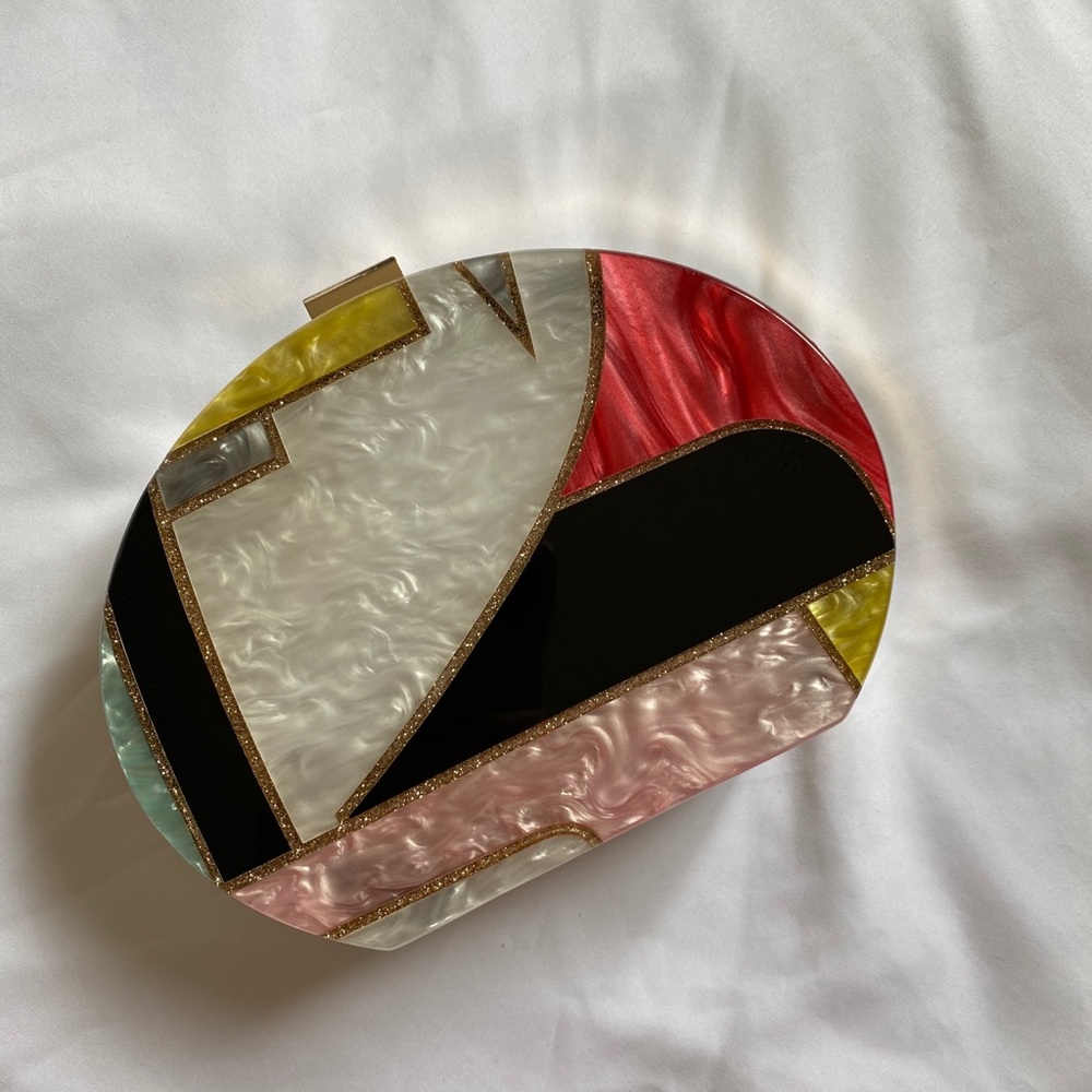 Zara geometric and pearl clutch